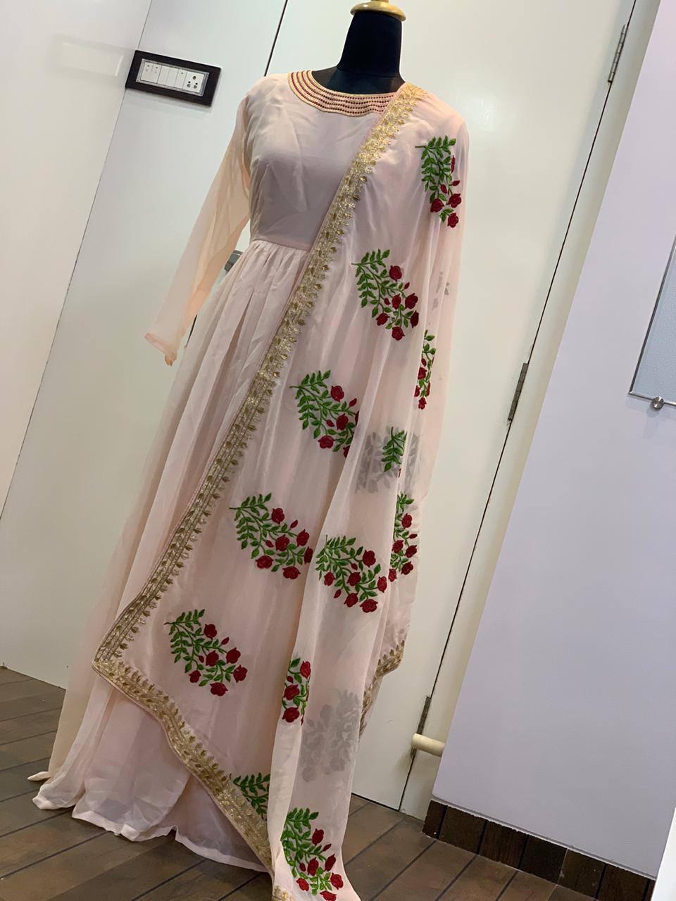 Peach Mesmerizing Georgette Gown Set