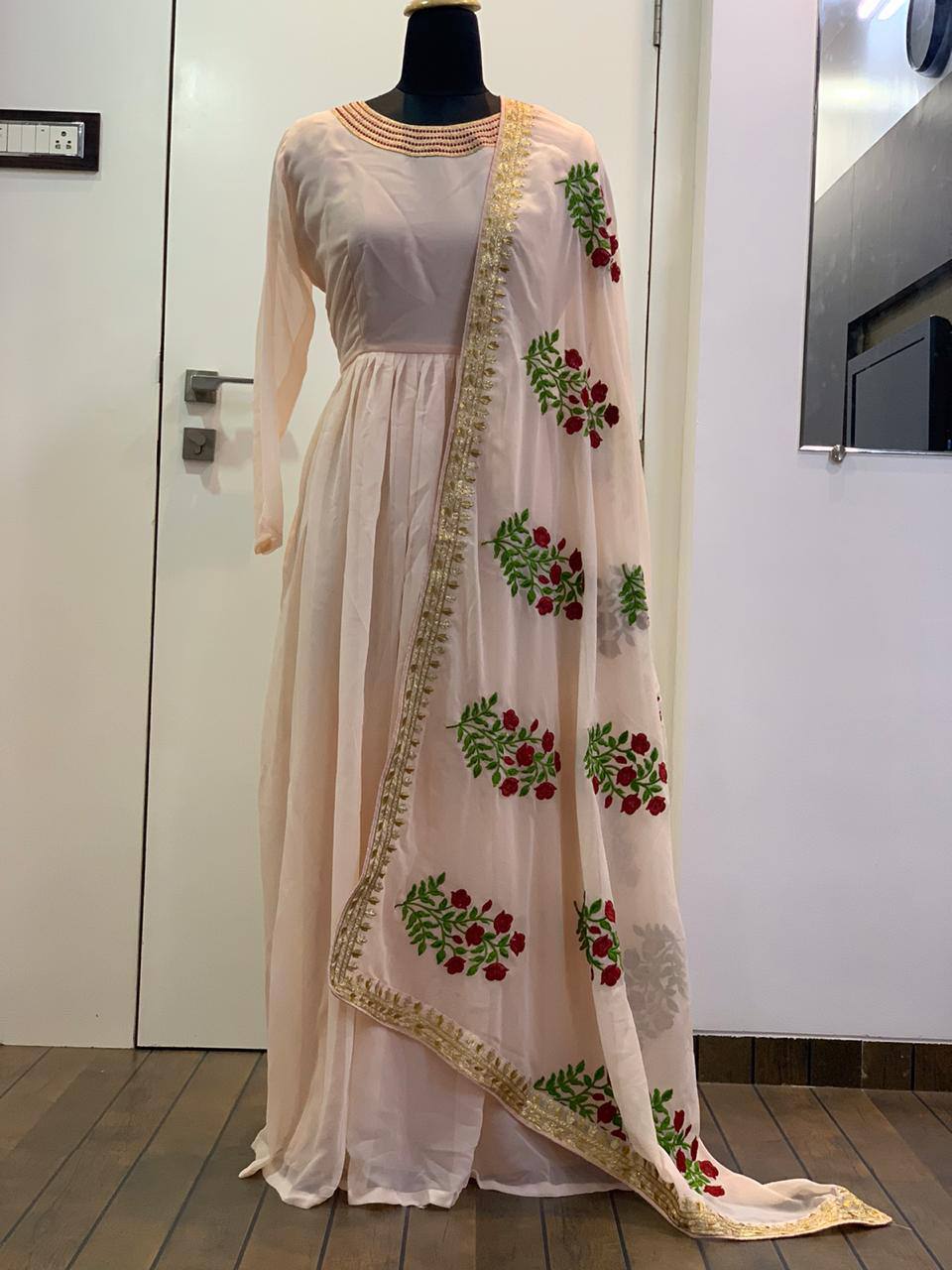 Peach Mesmerizing Georgette Gown Set