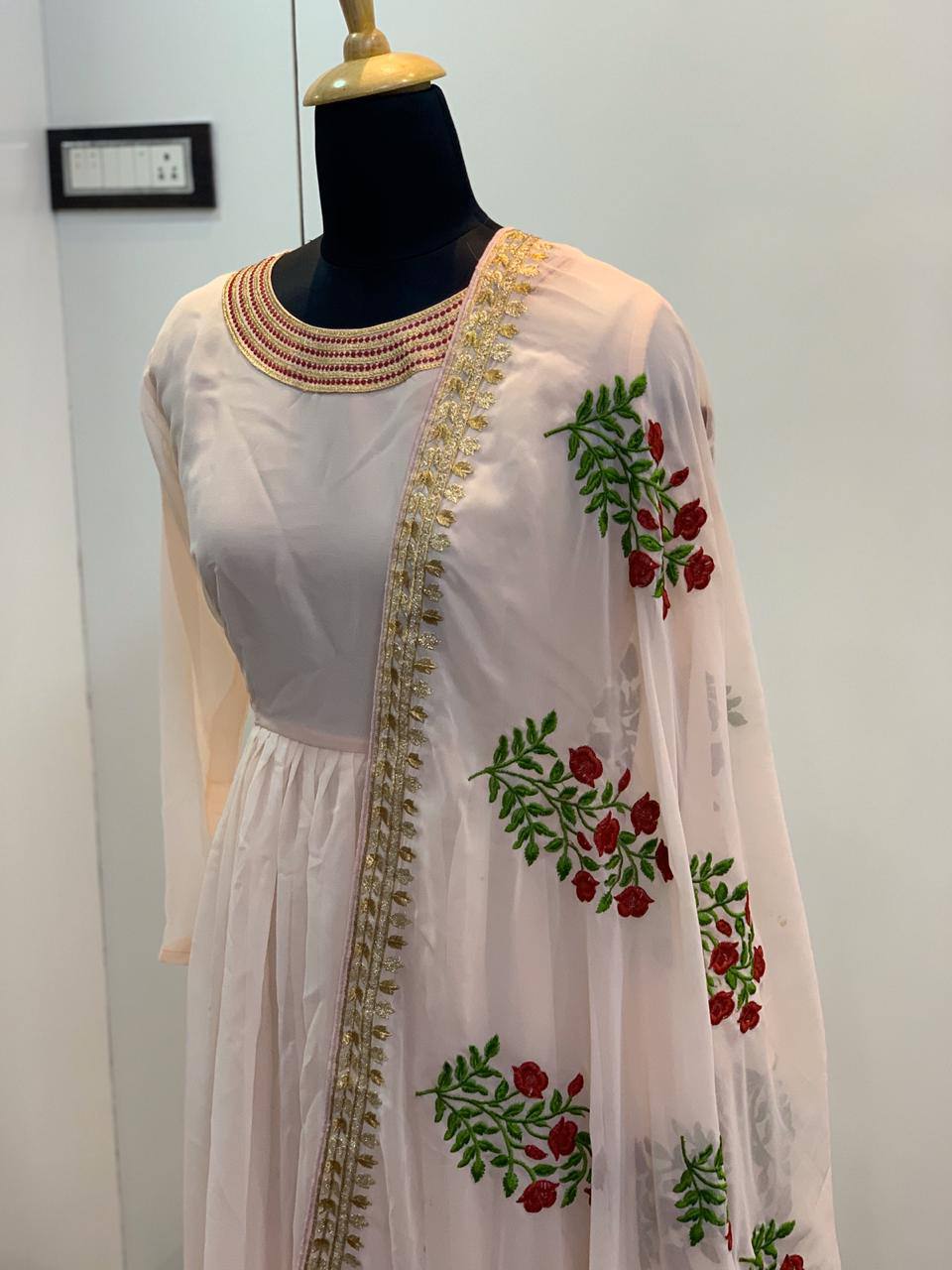 Peach Mesmerizing Georgette Gown Set