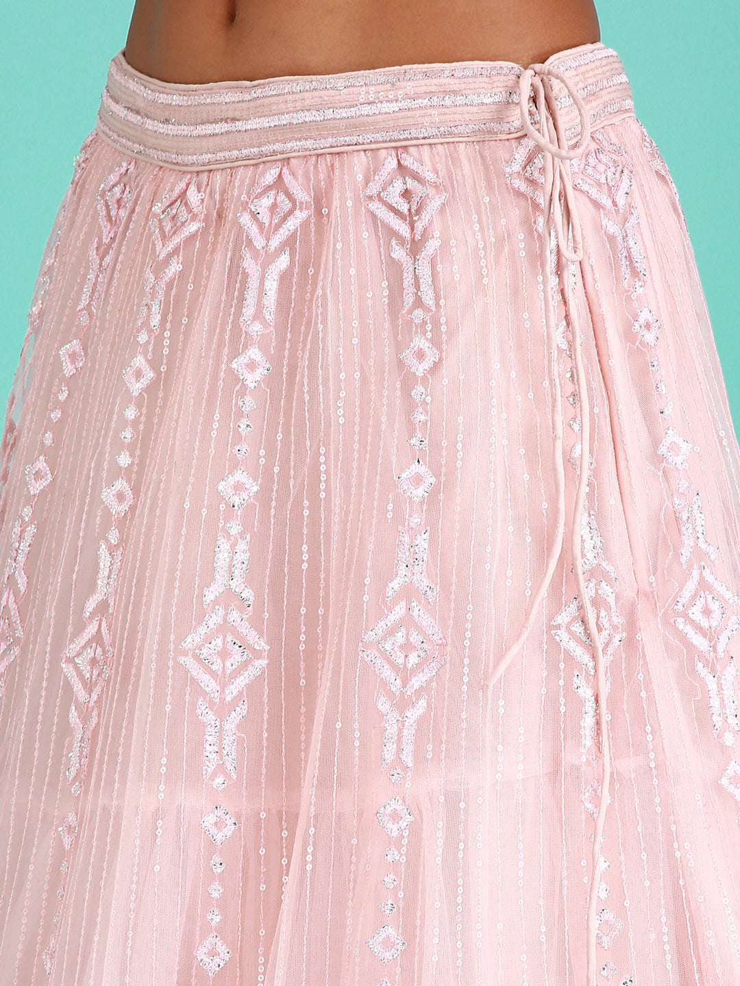 Peach Net Gotapatti Work Semi-Stitched Lehenga & Unstitched Blouse, Dupatta