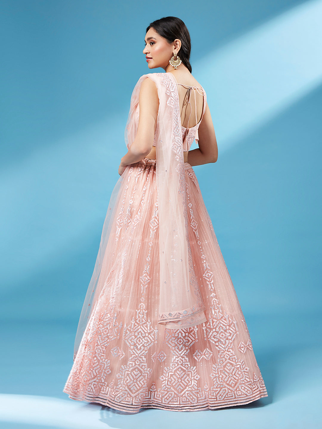 Peach Net Gotapatti Work Semi-Stitched Lehenga & Unstitched Blouse, Dupatta