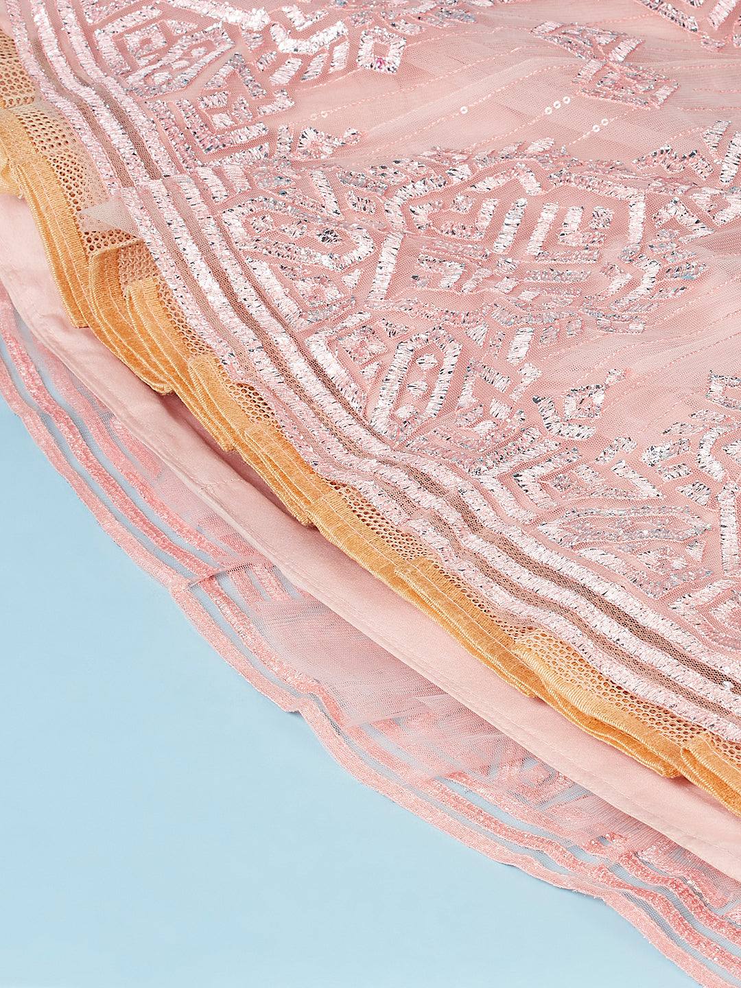 Peach Net Gotapatti Work Semi-Stitched Lehenga & Unstitched Blouse, Dupatta