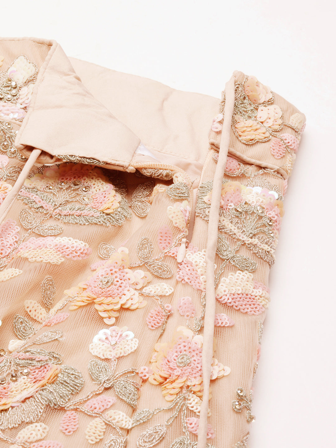 Peach Net Multi Sequins with heavy Zarkan embroidery Semi-Stitched Lehenga choli & Dupatta