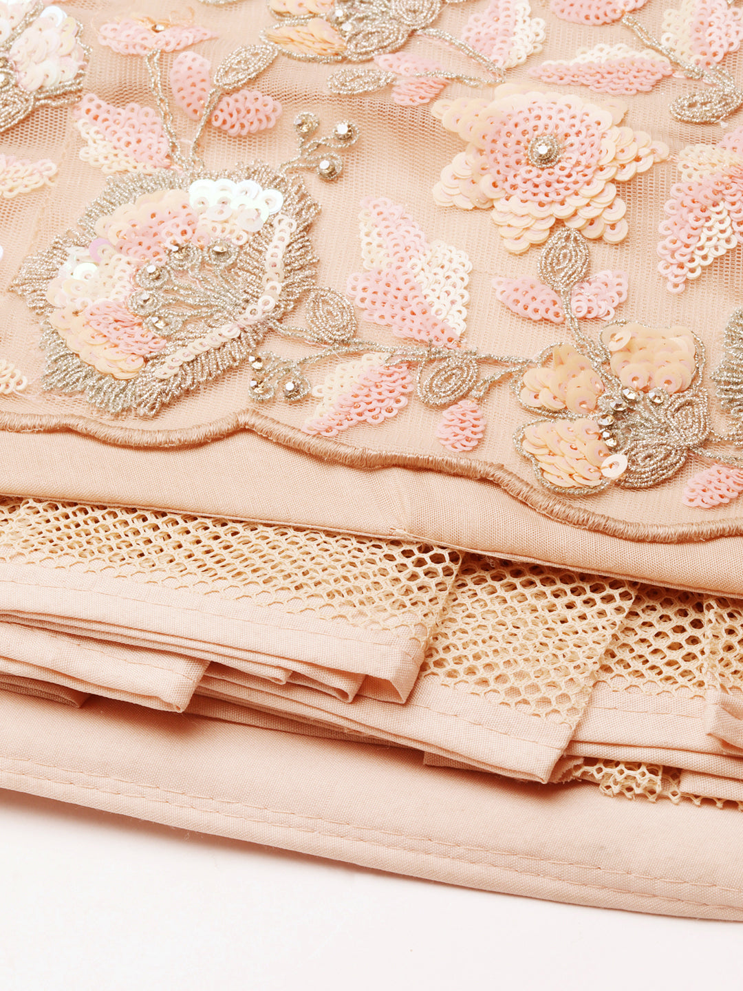 Peach Net Multi Sequins with heavy Zarkan embroidery Semi-Stitched Lehenga choli & Dupatta