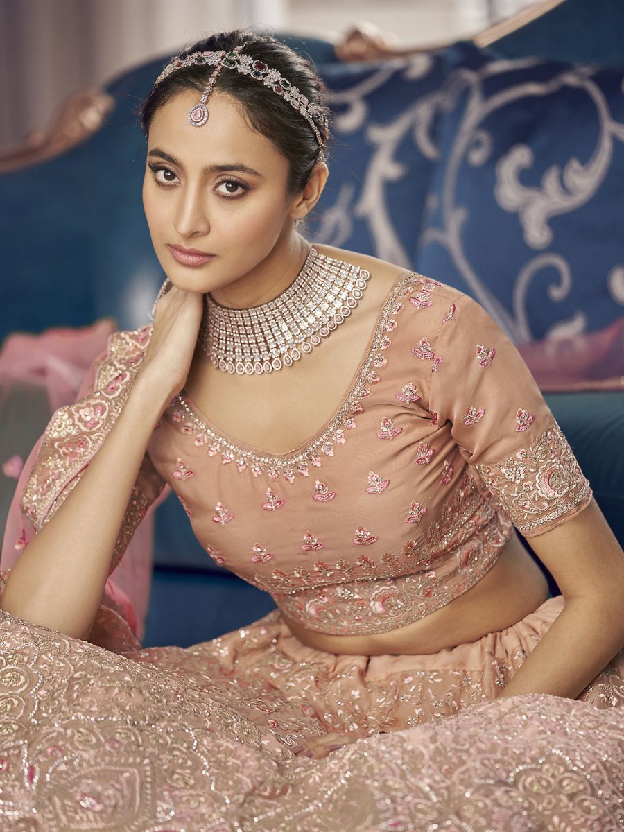 Peach Organza Designer Lehenga Choli