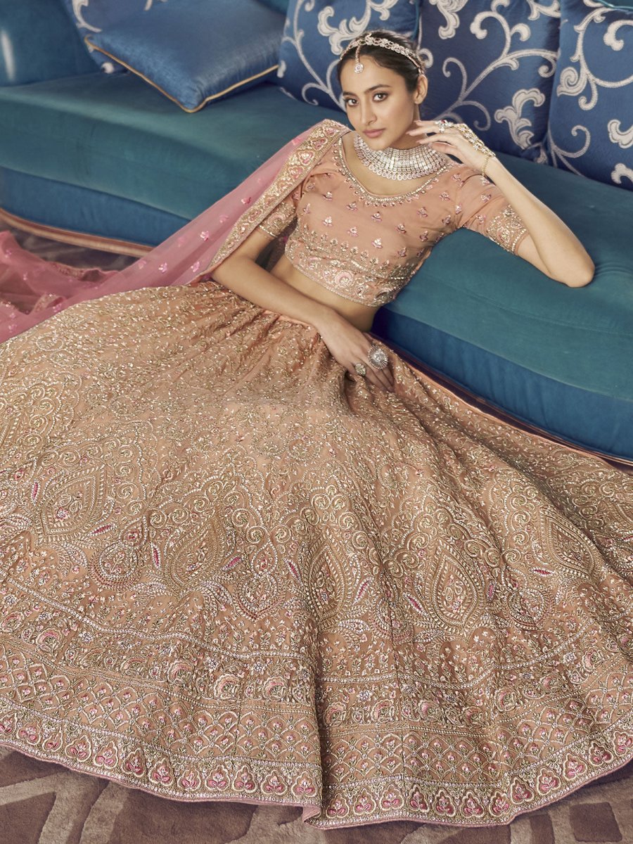 Peach Organza Designer Lehenga Choli
