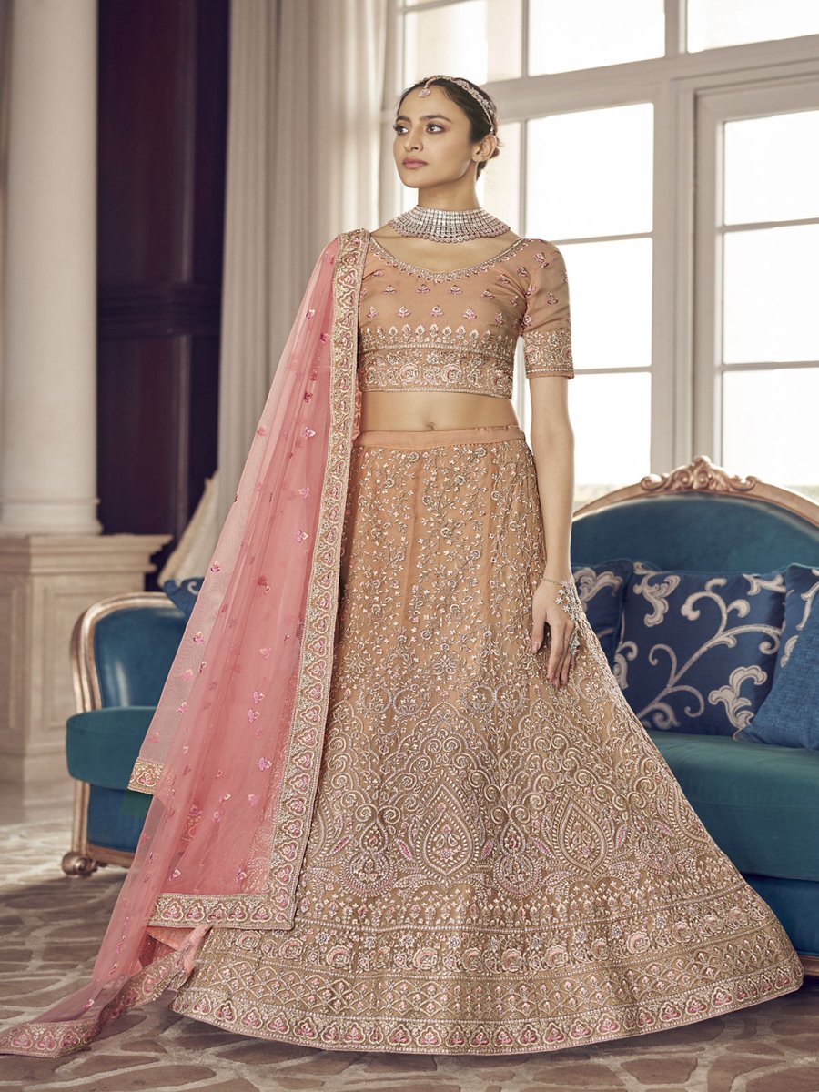 Peach Organza Designer Lehenga Choli
