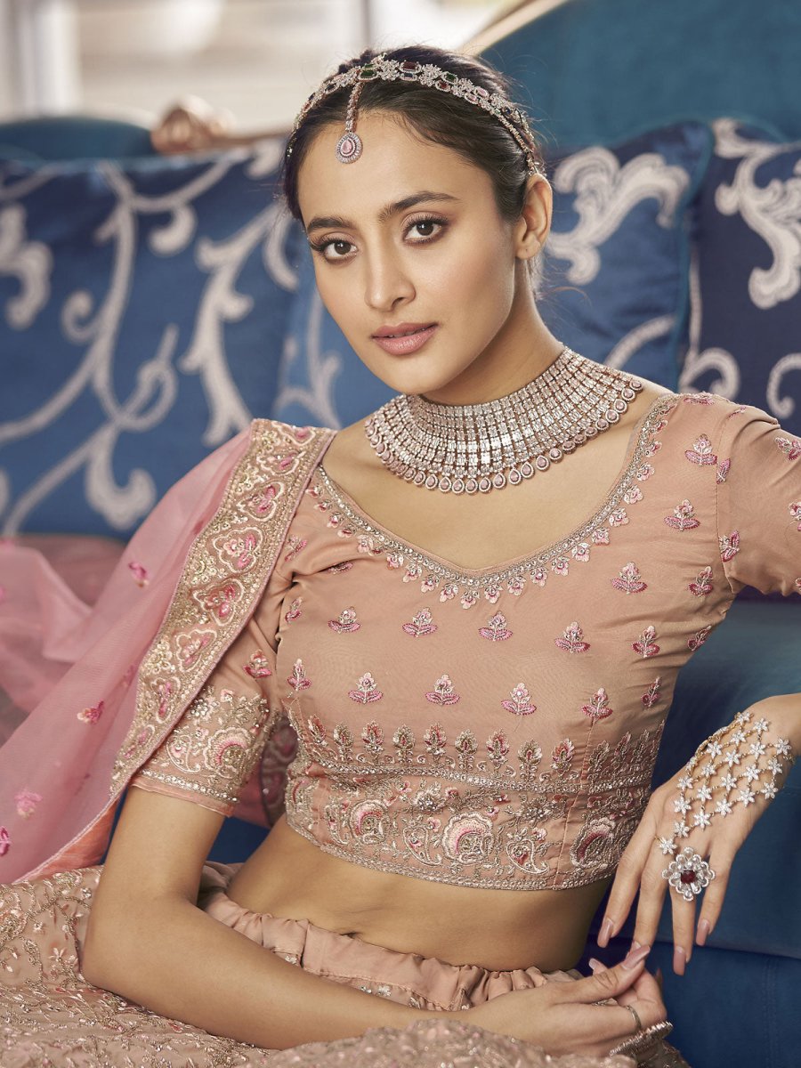 Peach Organza Designer Lehenga Choli