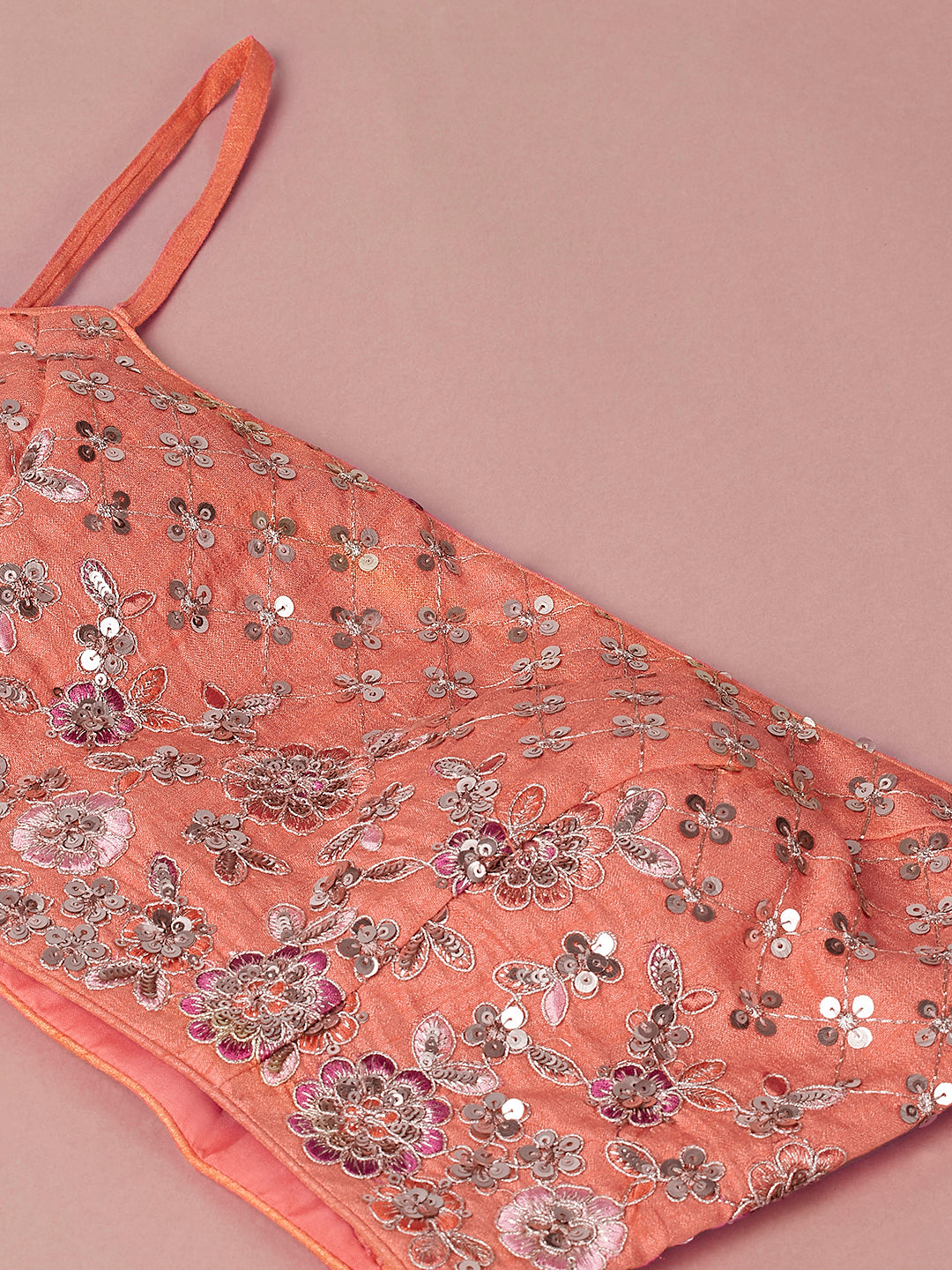 Peach Organza Floral Printed Semi-Stitched Lehenga choli & Dupatta