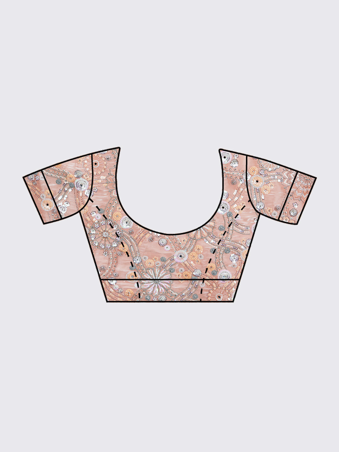 Peach Organza Lehenga Choli Set with Sequins, Zari & Thread Embroidery