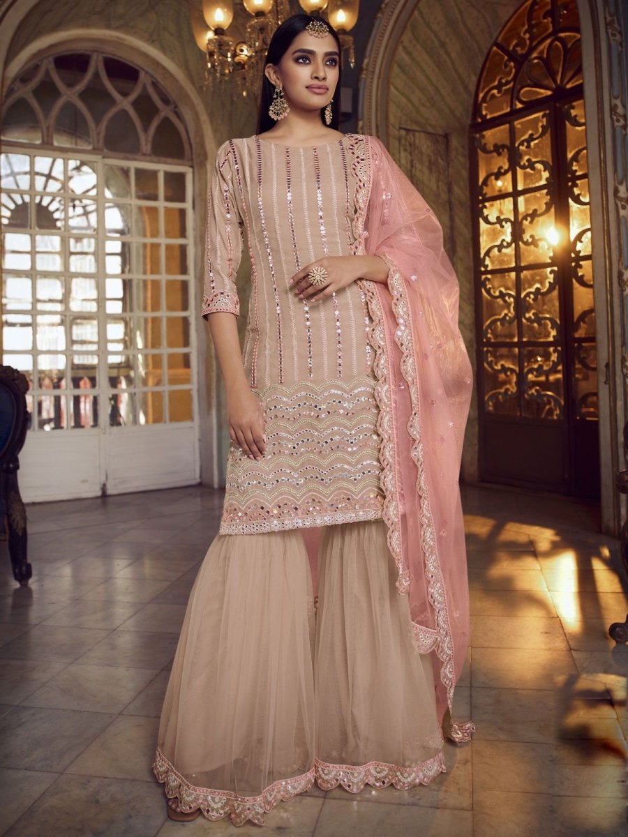 Peach Organza Partywear Sharara Suit