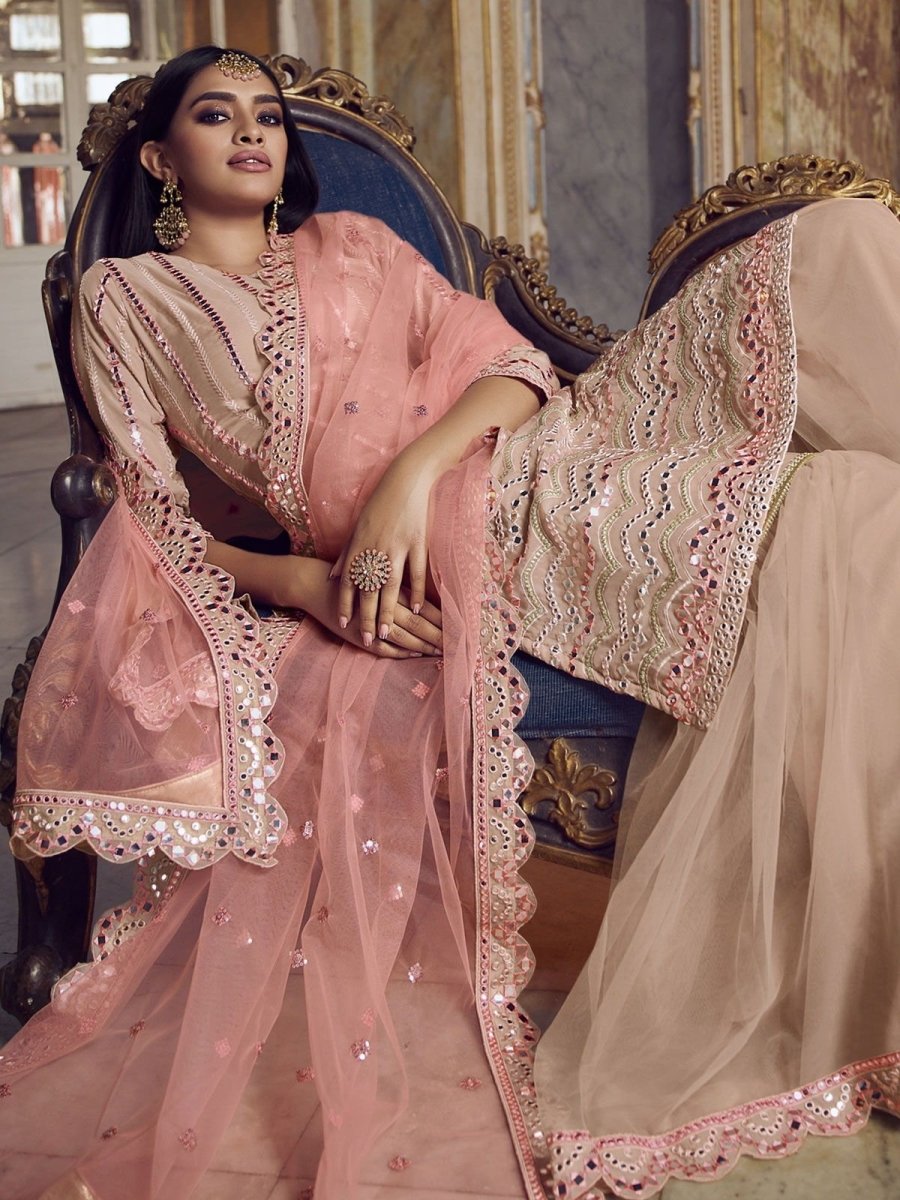 Peach Organza Partywear Sharara Suit
