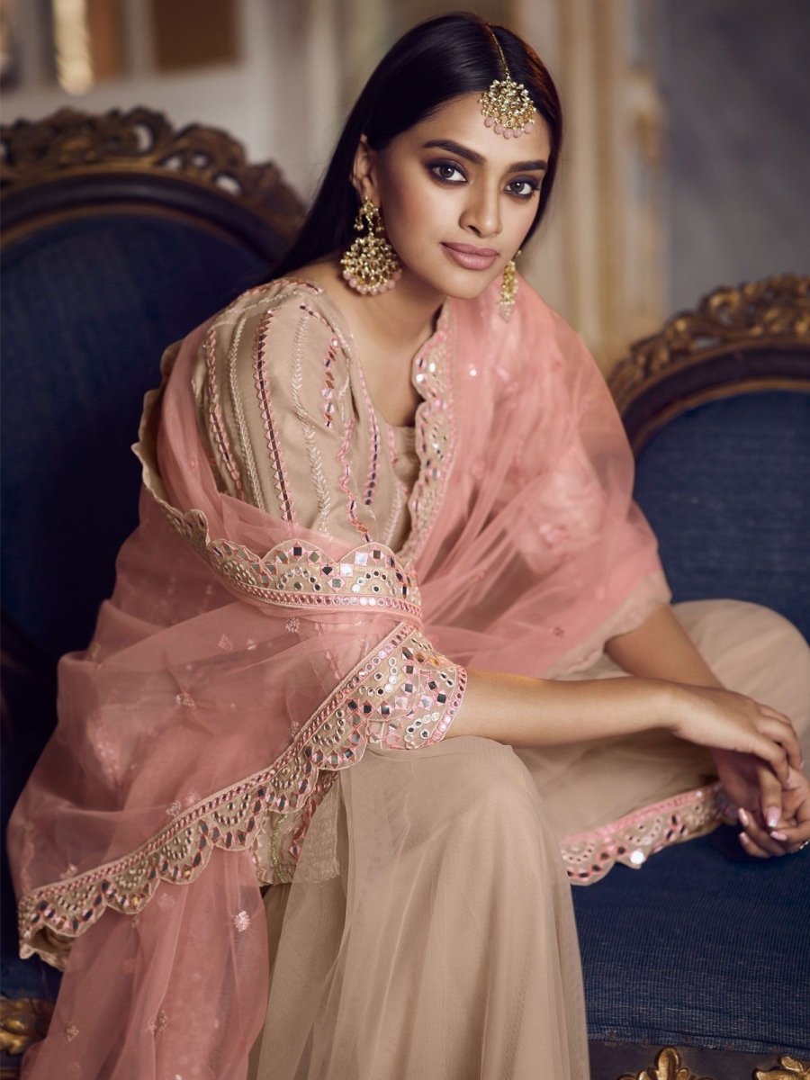 Peach Organza Partywear Sharara Suit