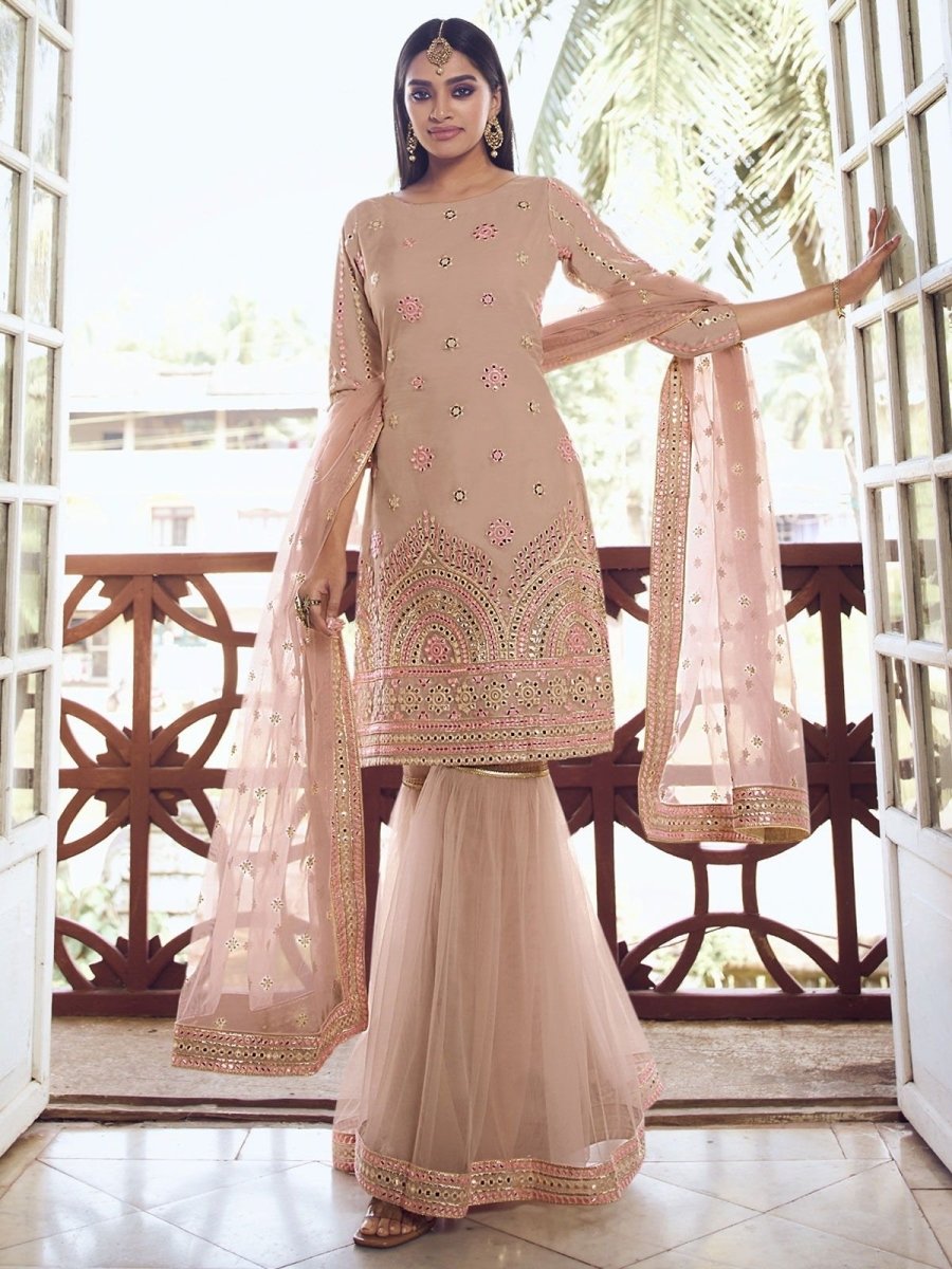 Peach Organza Partywear Sharara Suit