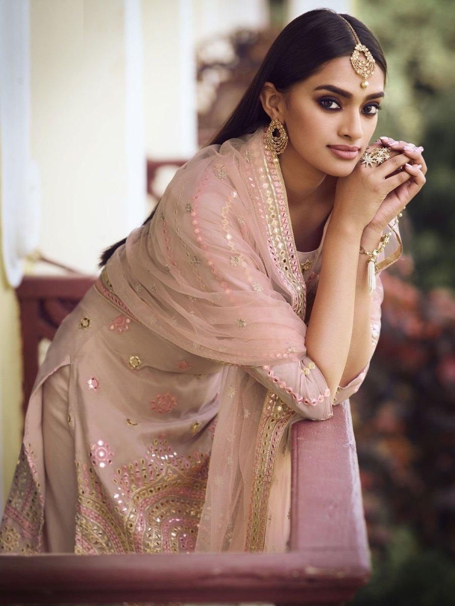 Peach Organza Partywear Sharara Suit