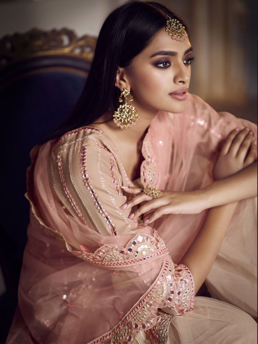Peach Organza Partywear Sharara Suit