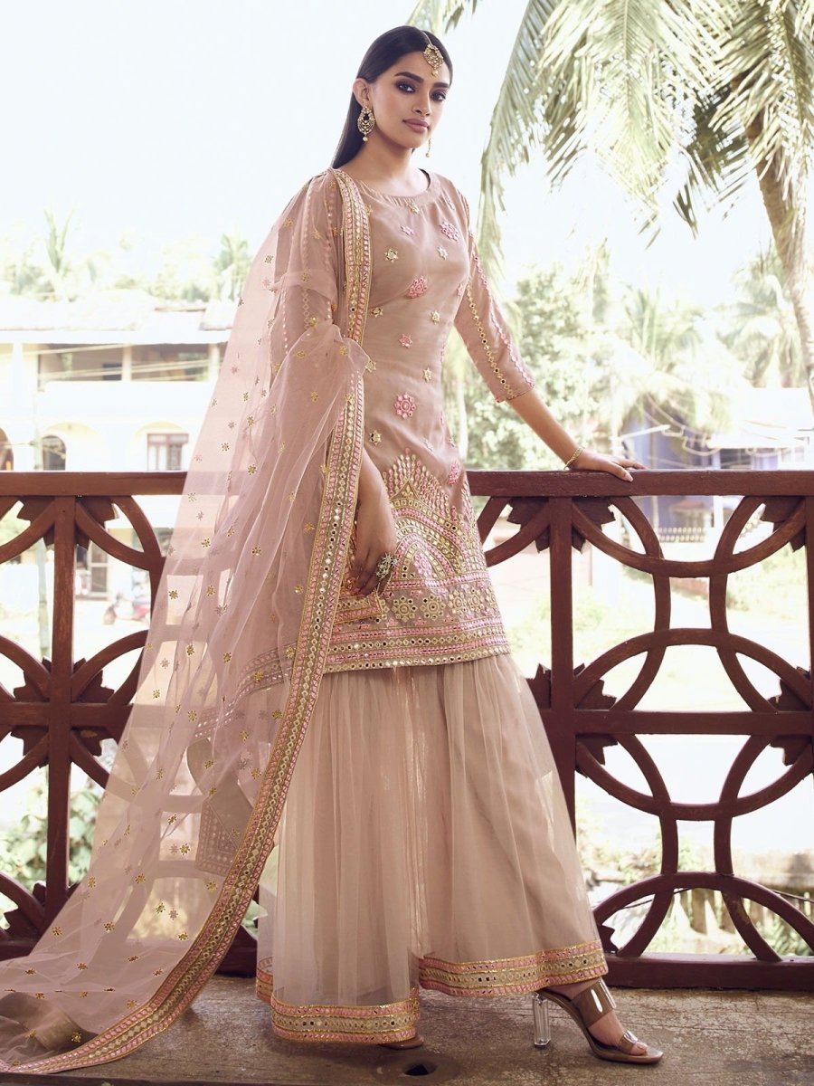Peach Organza Partywear Sharara Suit