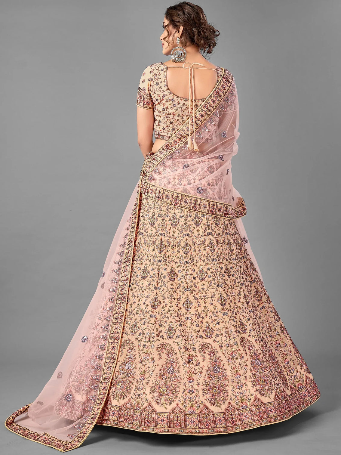 Peach Pakistani Georgette Lehenga Choli For Indian Festivals & Weddings - Thread Embroidery Work,