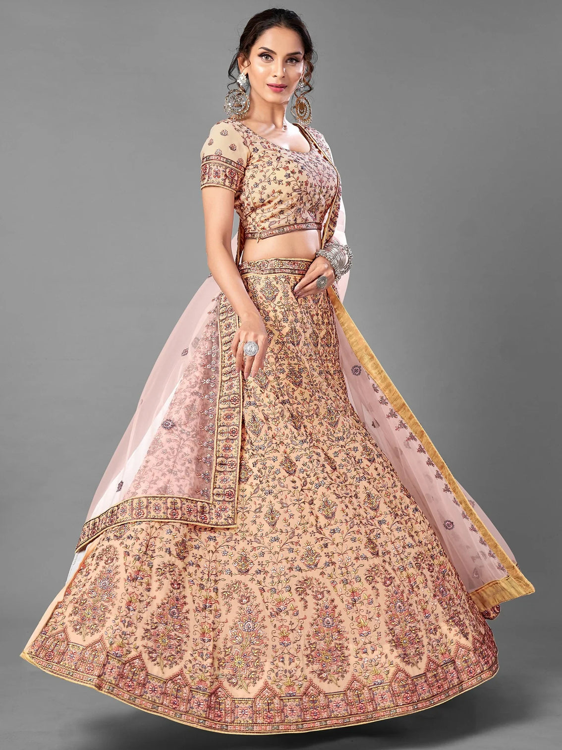Peach Pakistani Georgette Lehenga Choli For Indian Festivals & Weddings - Thread Embroidery Work,