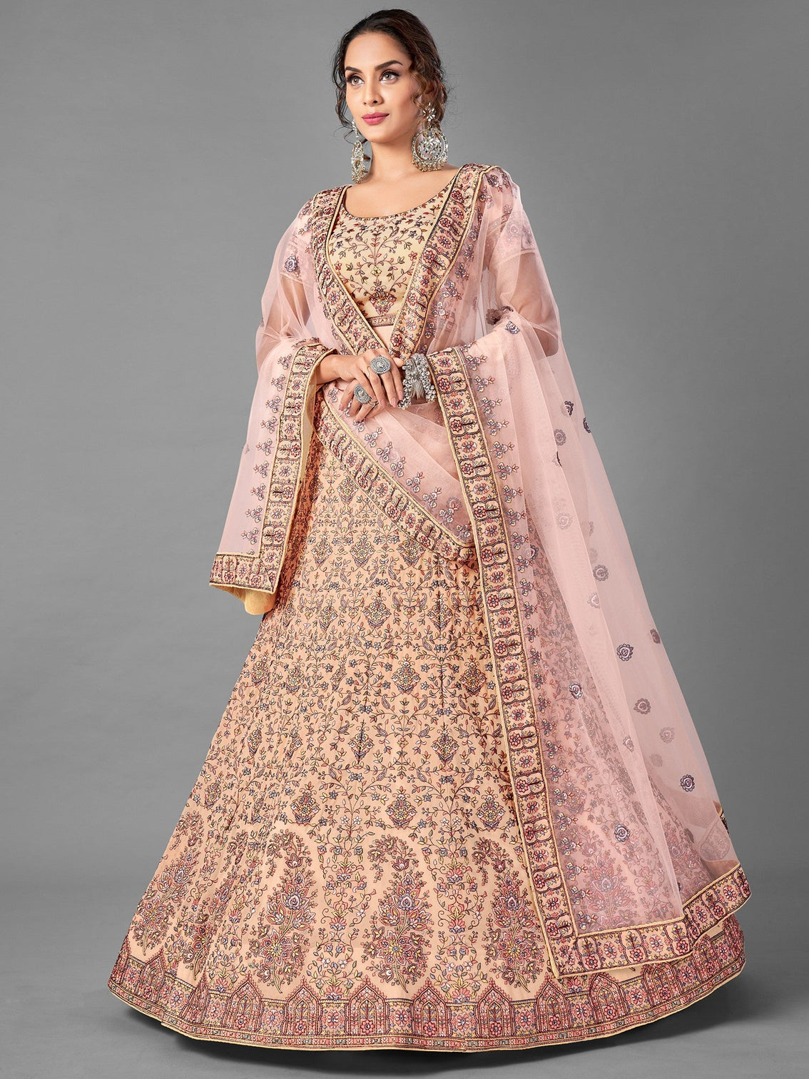 Peach Pakistani Georgette Lehenga Choli For Indian Festivals & Weddings - Thread Embroidery Work,