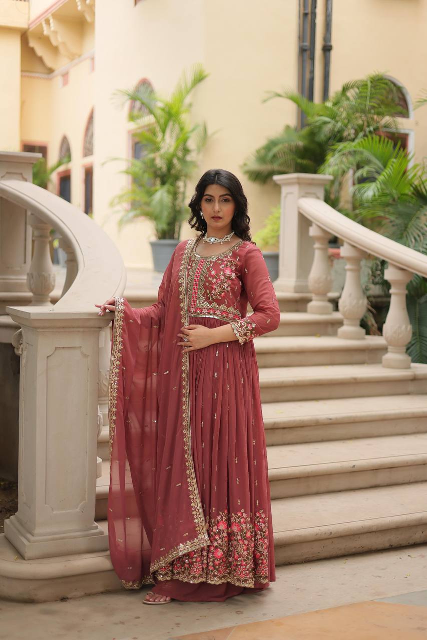 Peach Premium Designer Ready-to-Wear Top-Sharara-Dupatta Collection