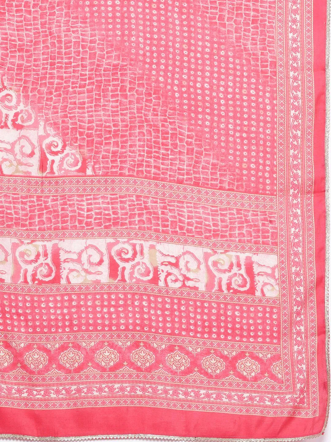 Gerua Peach Printed Silk Blend A-Line Kurta With Palazzos & Dupatta