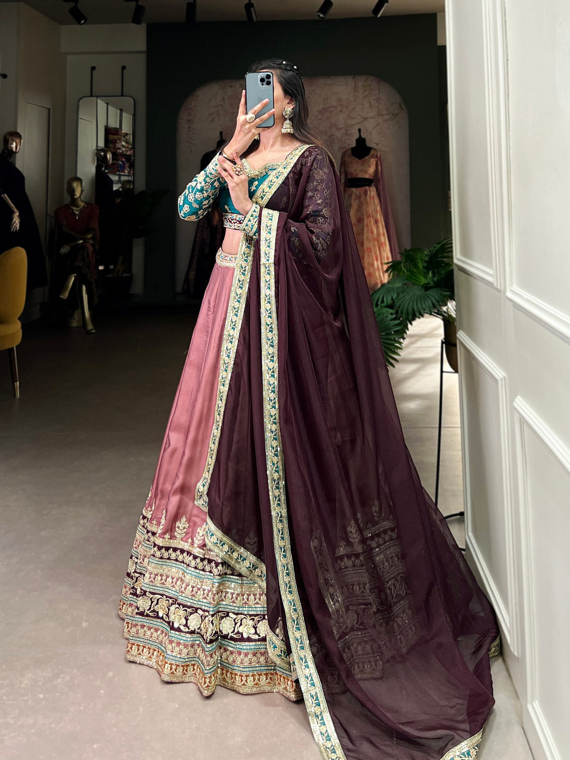 Peach Regal Charm in Every Thread – Moonga Silk Lehenga Set