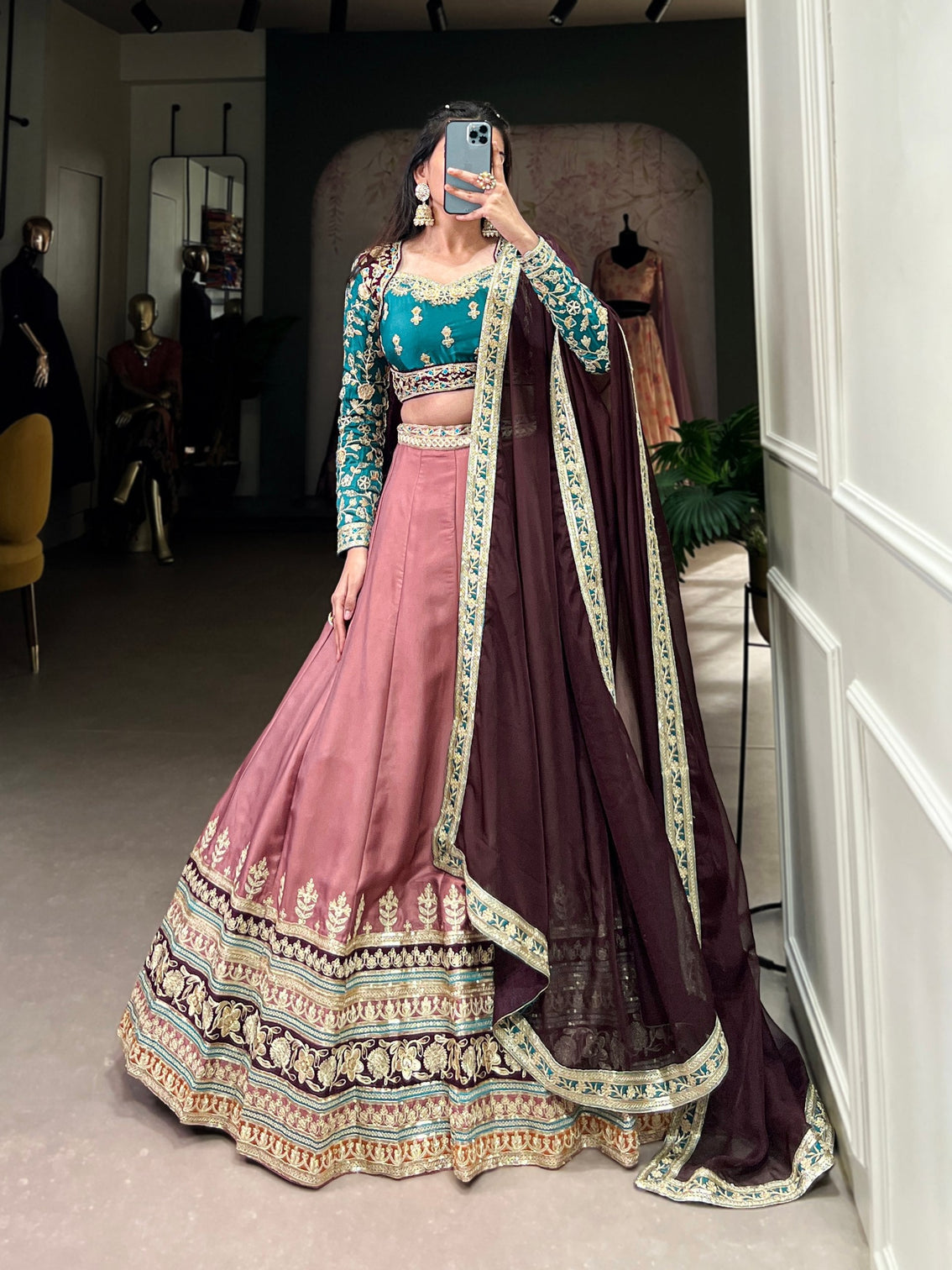 Peach Regal Charm in Every Thread – Moonga Silk Lehenga Set
