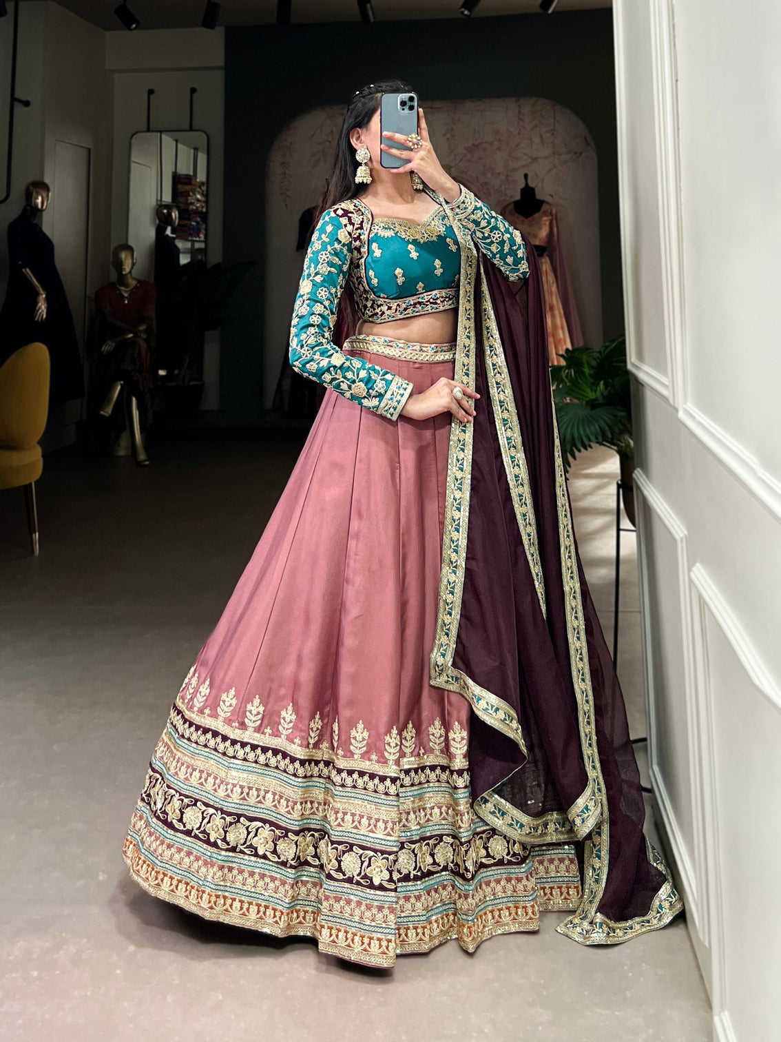 Peach Regal Charm in Every Thread – Moonga Silk Lehenga Set