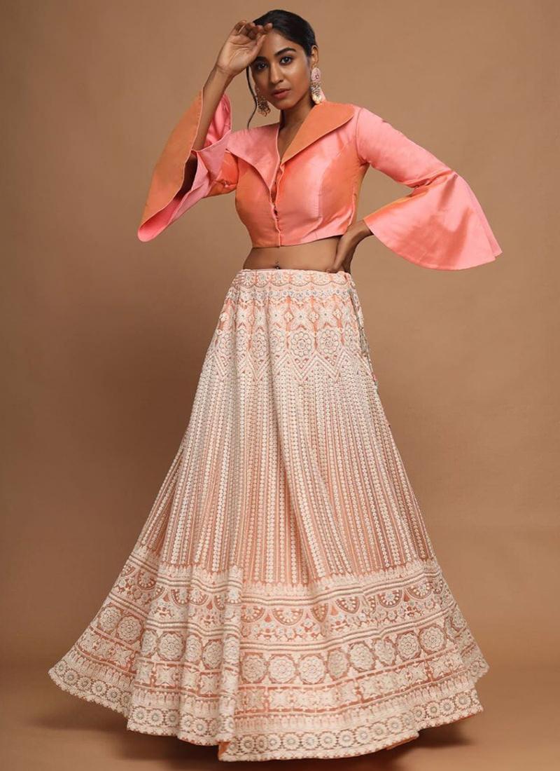 Peach Resham And Soft Net Lehenga Choli