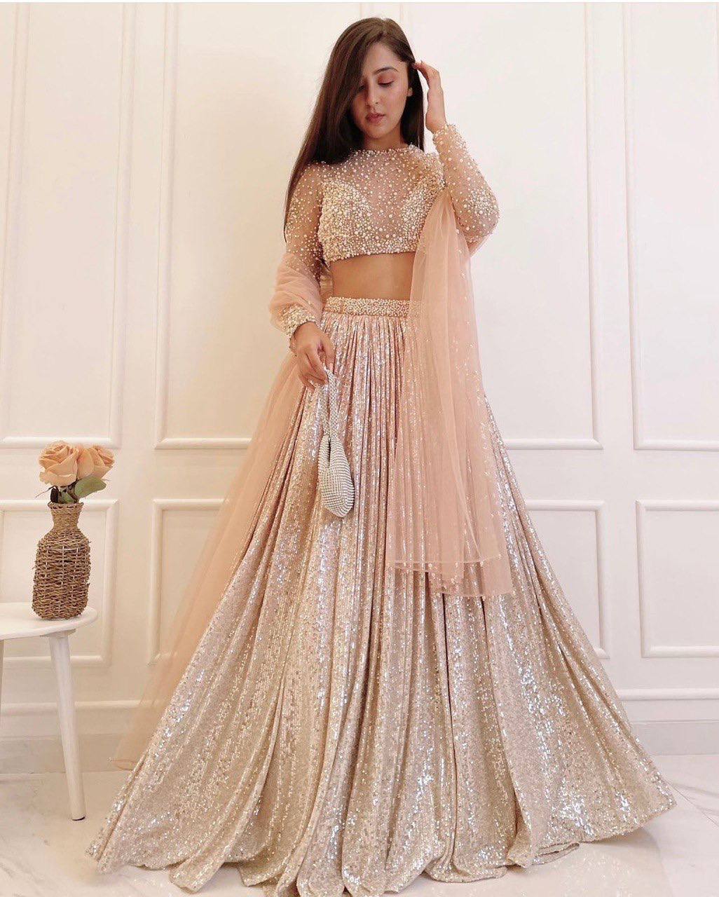 Peach Satin Silk Lehenga Set