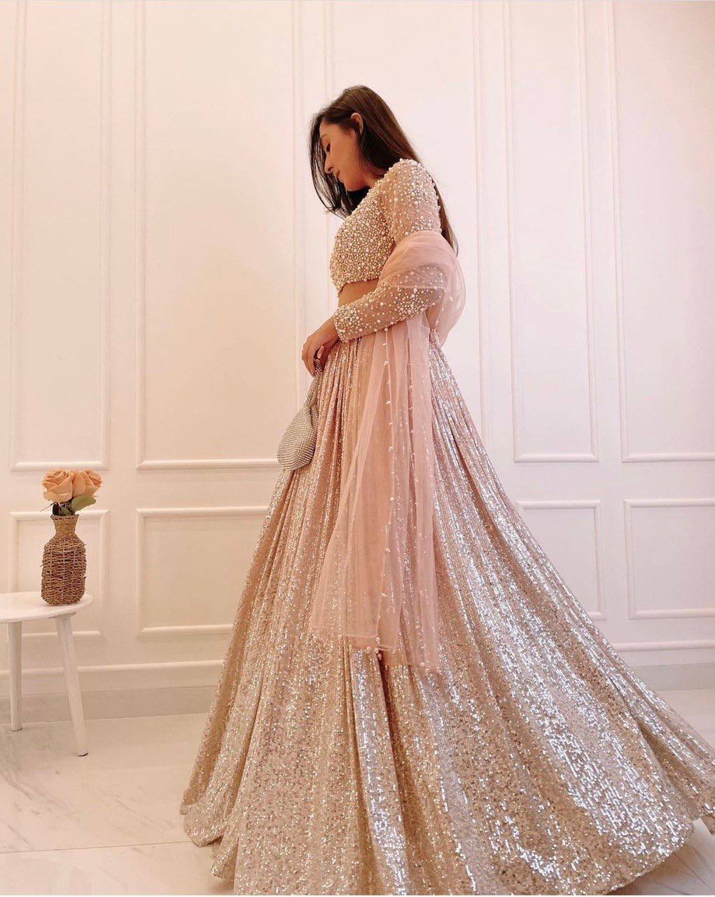 Peach Satin Silk Lehenga Set