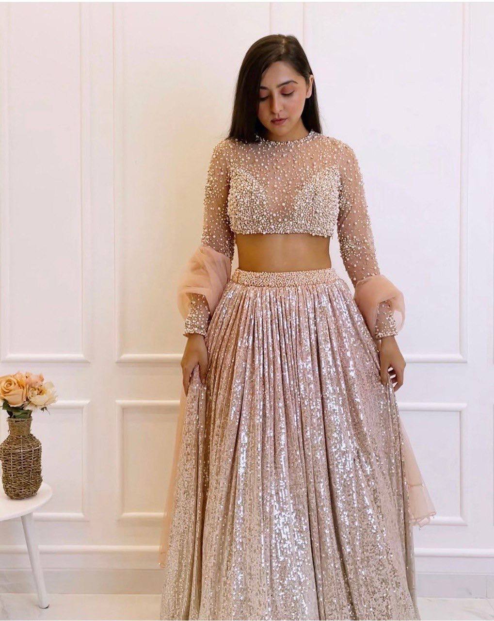 Peach Satin Silk Lehenga Set