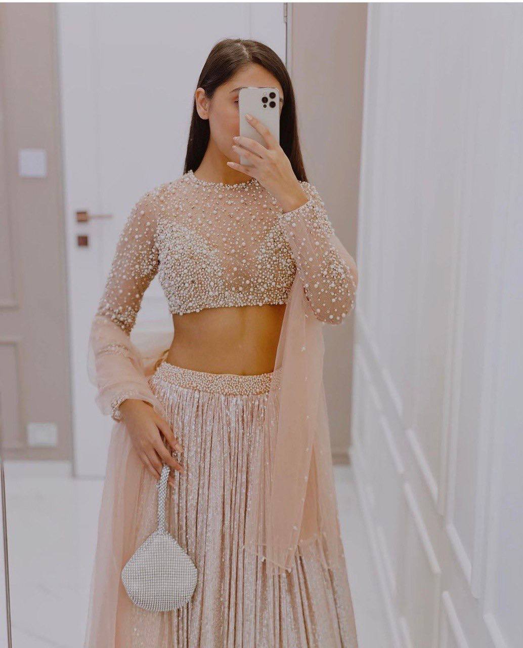 Peach Satin Silk Lehenga Set