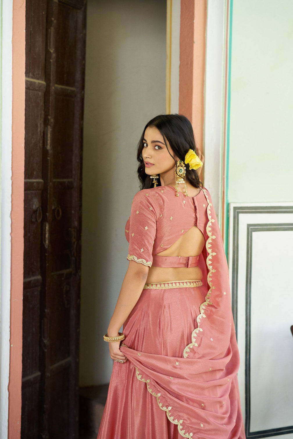 Peach Silk Embroidered Lehenga