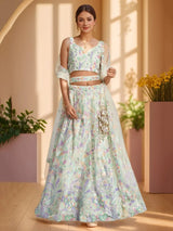 Phenomenal White Sequins Net Evening Wear Lehenga Choli With Dupatta