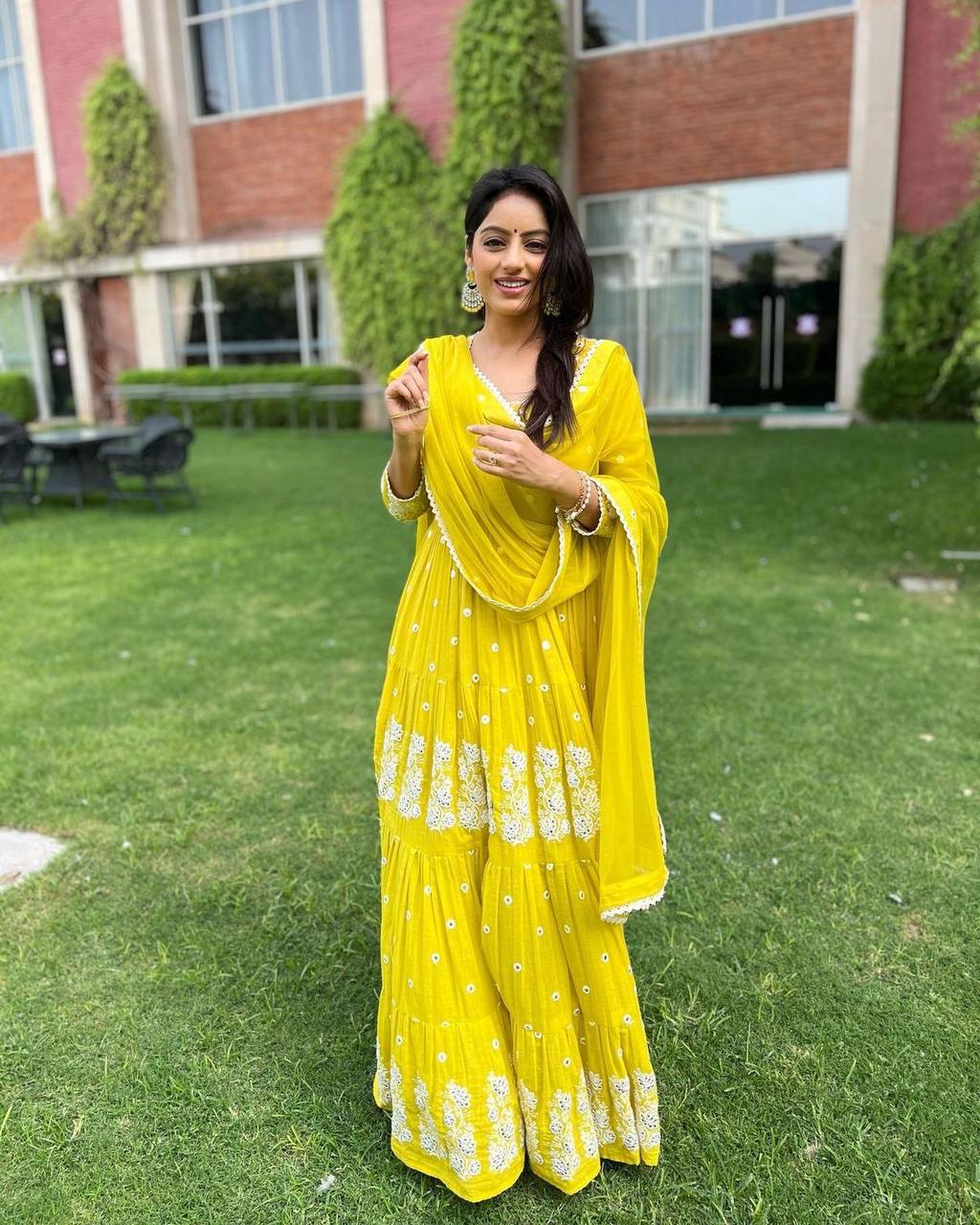 Ruffle Style Yellow Color Gown