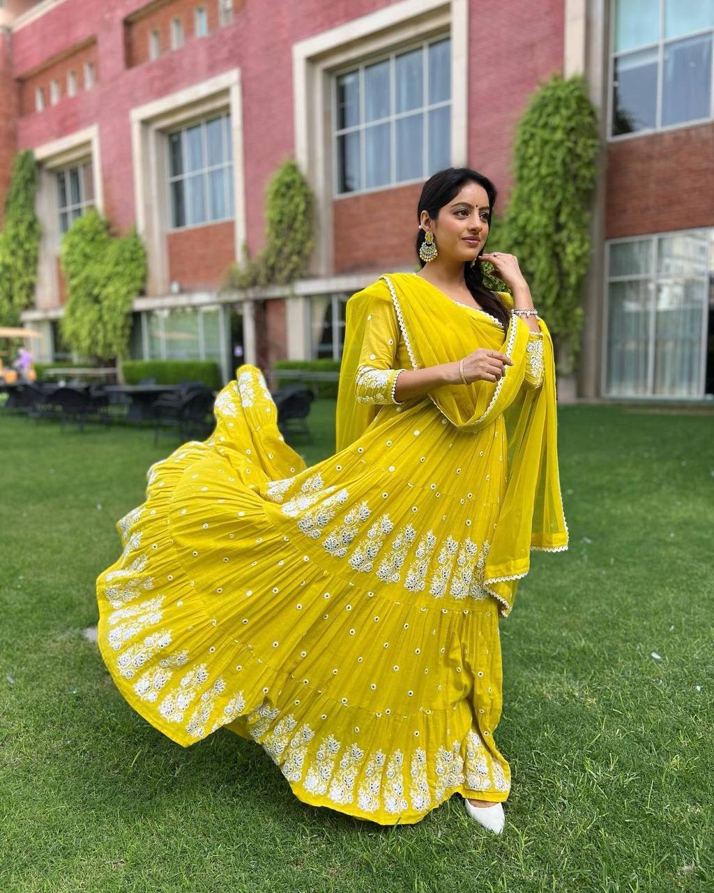 Ruffle Style Yellow Color Gown
