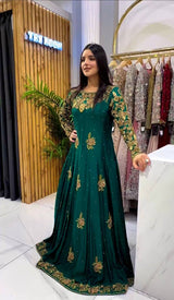 Amazing Teal Green Embroidery Work Gown