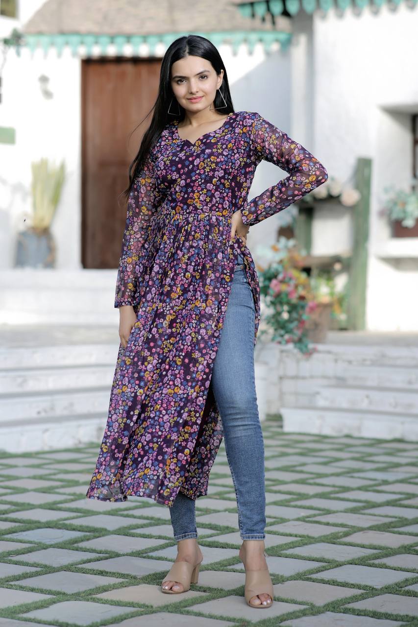 Wine Color Nayra cut Wonderful Kurti