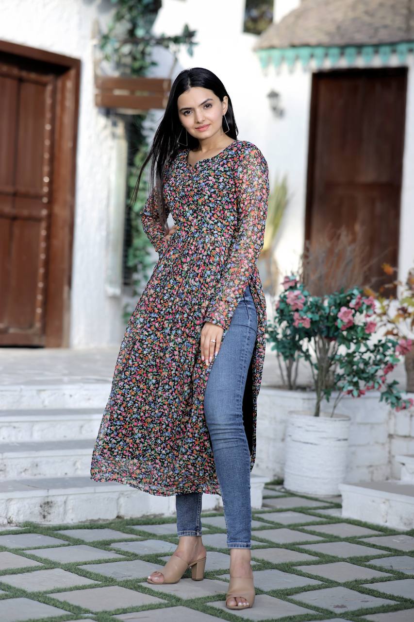 Multi Color Nayra cut Wonderful Kurti