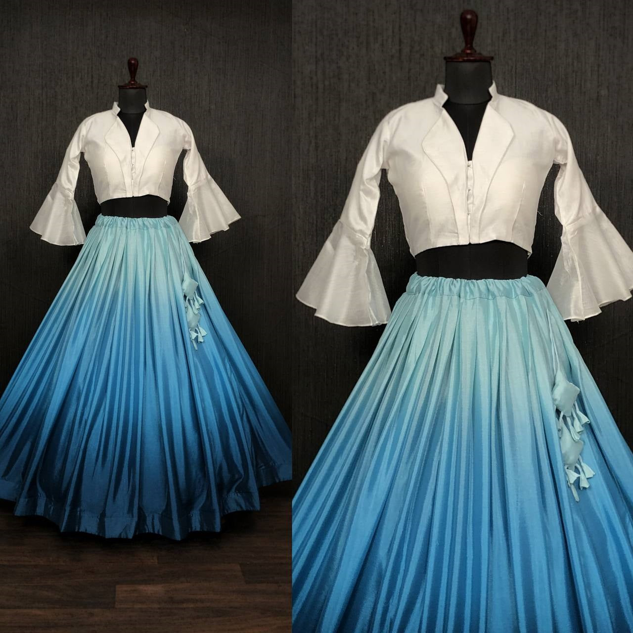 Shaded Lehenga Sky Blue Color With Stylish Blouse