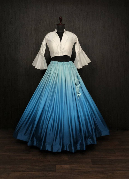 Shaded Lehenga Sky Blue Color With Stylish Blouse