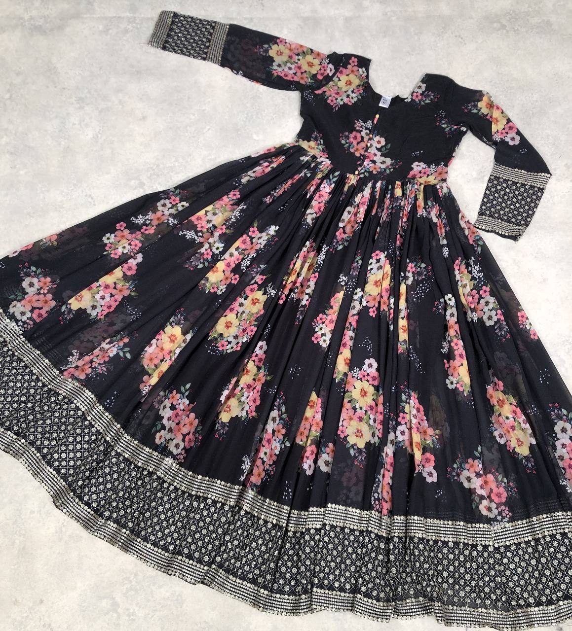 Digital Print black Color Function Wear Gown