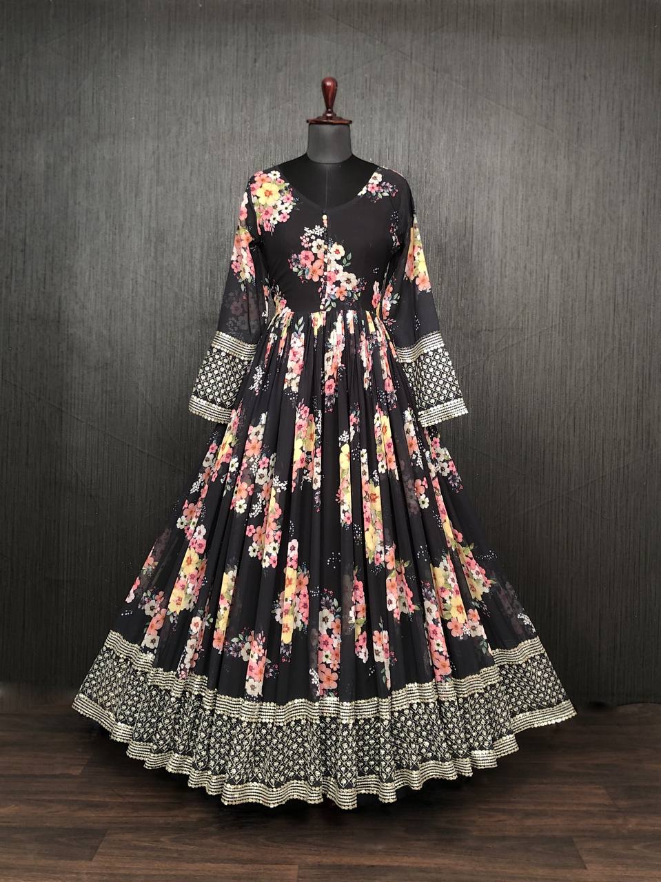Digital Print black Color Function Wear Gown