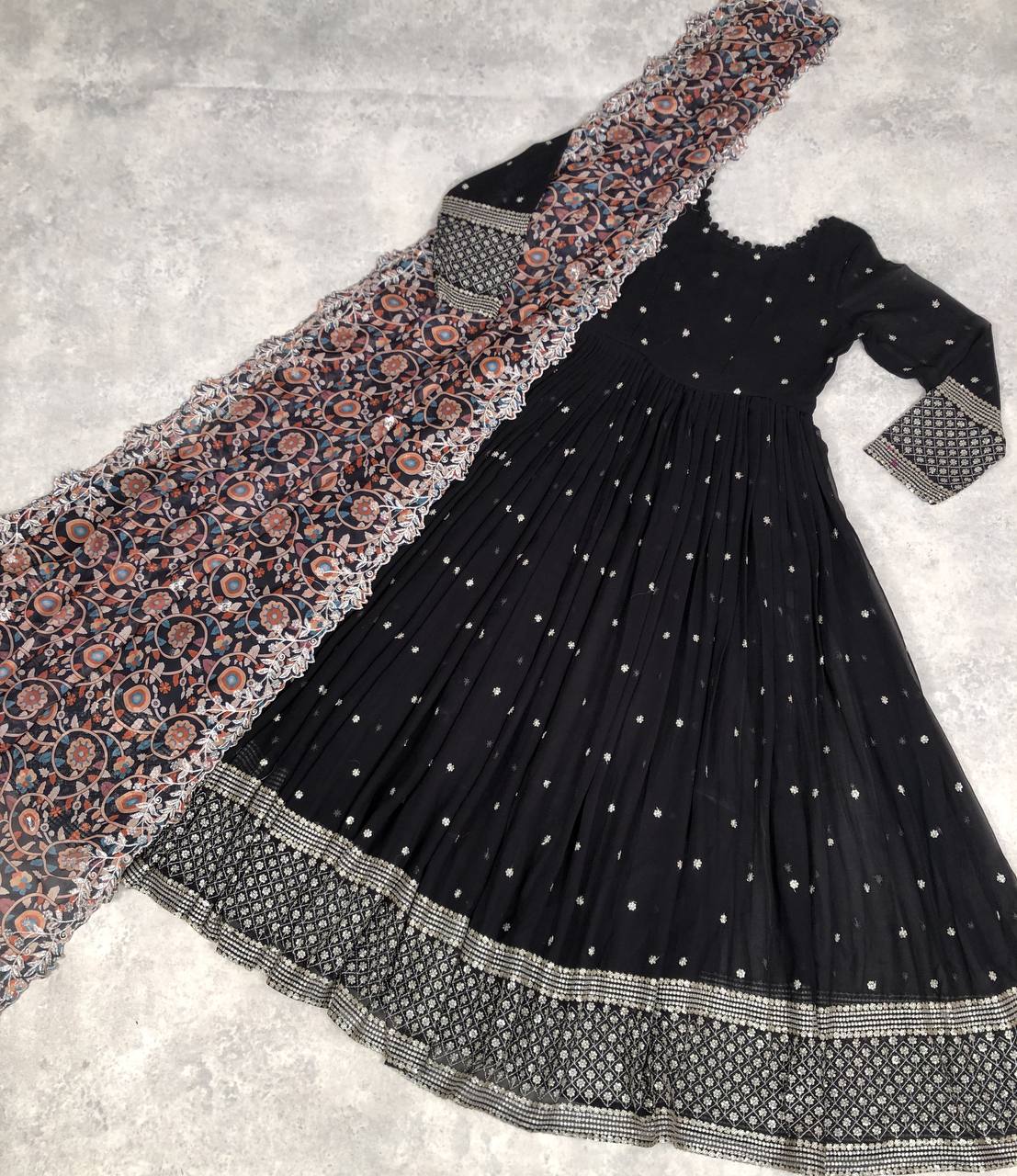 Fantastic Black Color Sequins Work Long Gown
