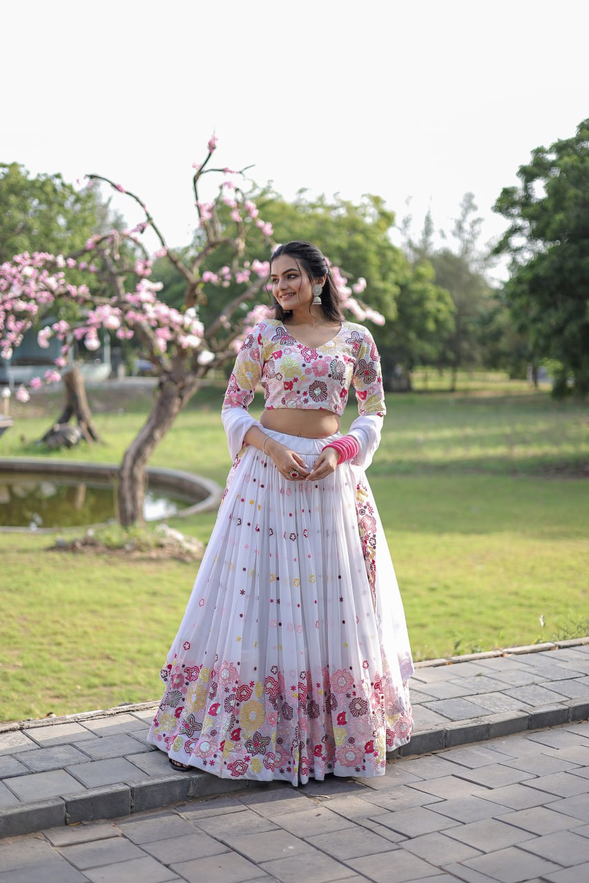 Reception Wear Embroidered Work White Color Lehenga Choli