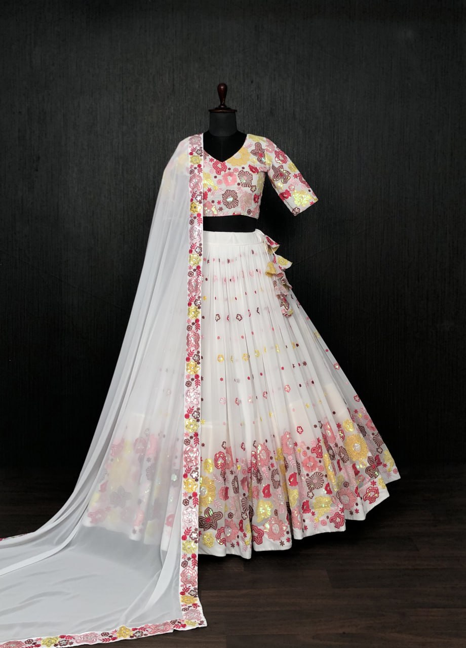 Reception Wear Embroidered Work White Color Lehenga Choli