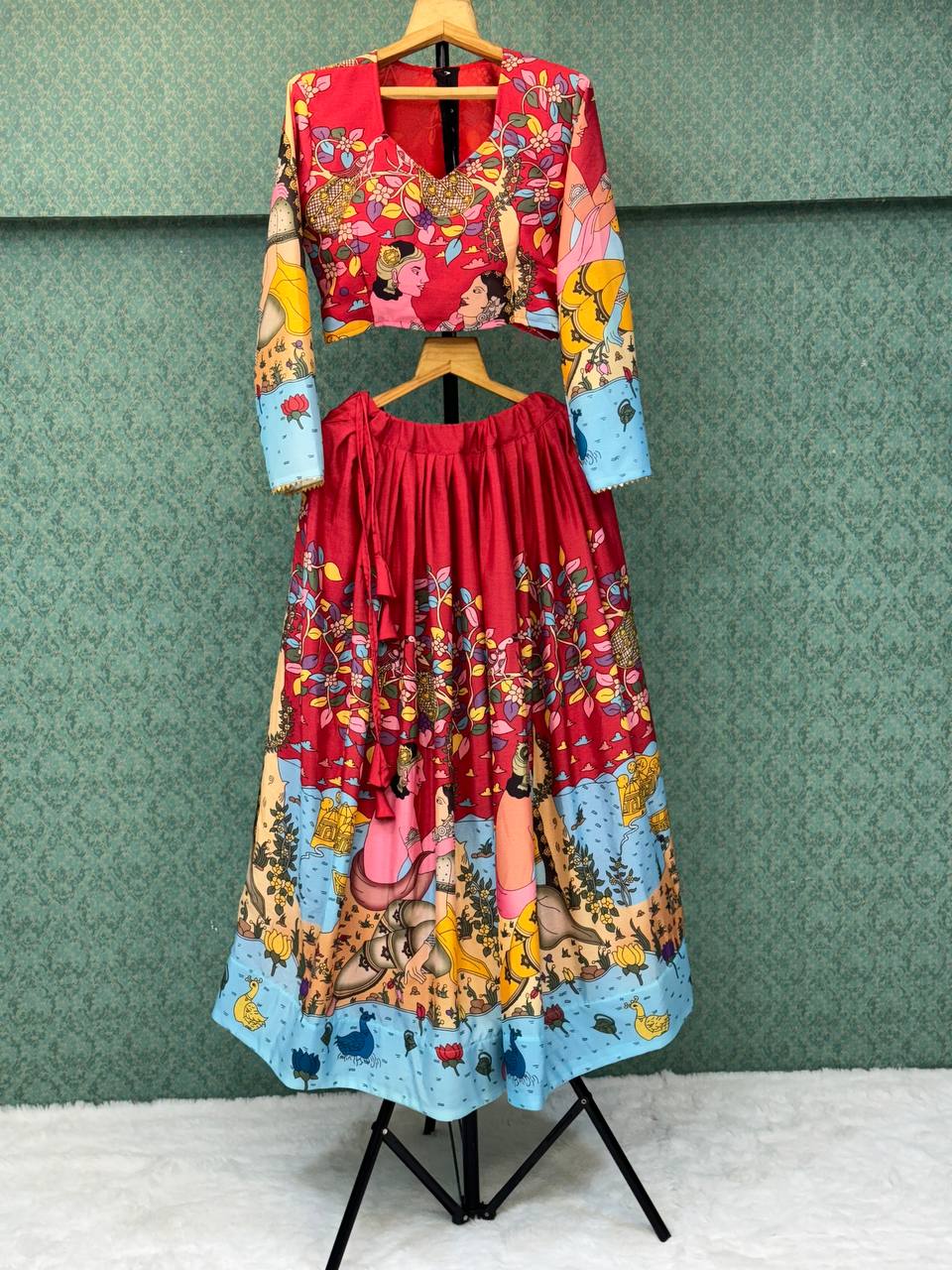 Elegant kalmakari lehenga light shades to complement to create beautiful aura in all function