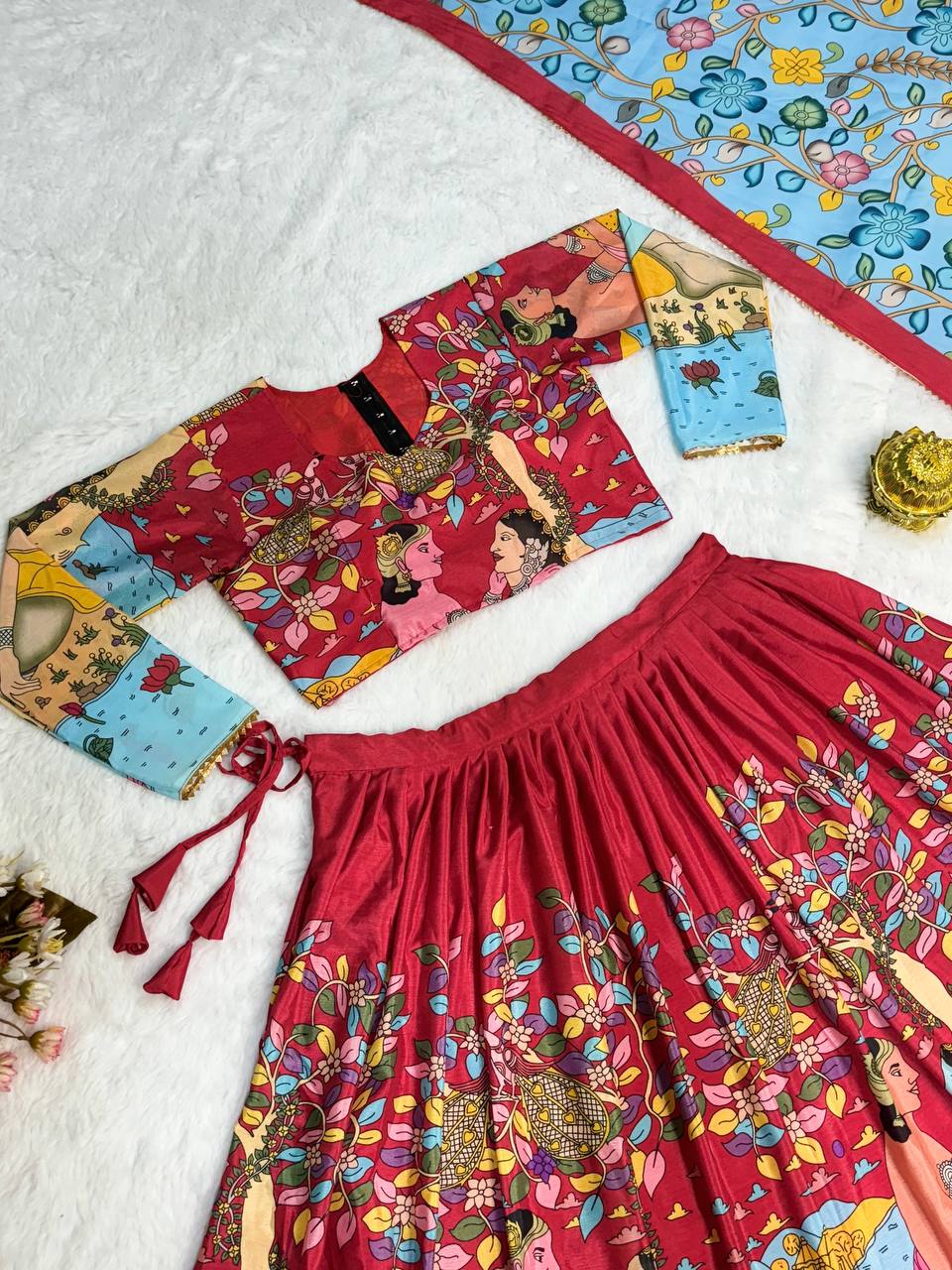 Elegant kalmakari lehenga light shades to complement to create beautiful aura in all function